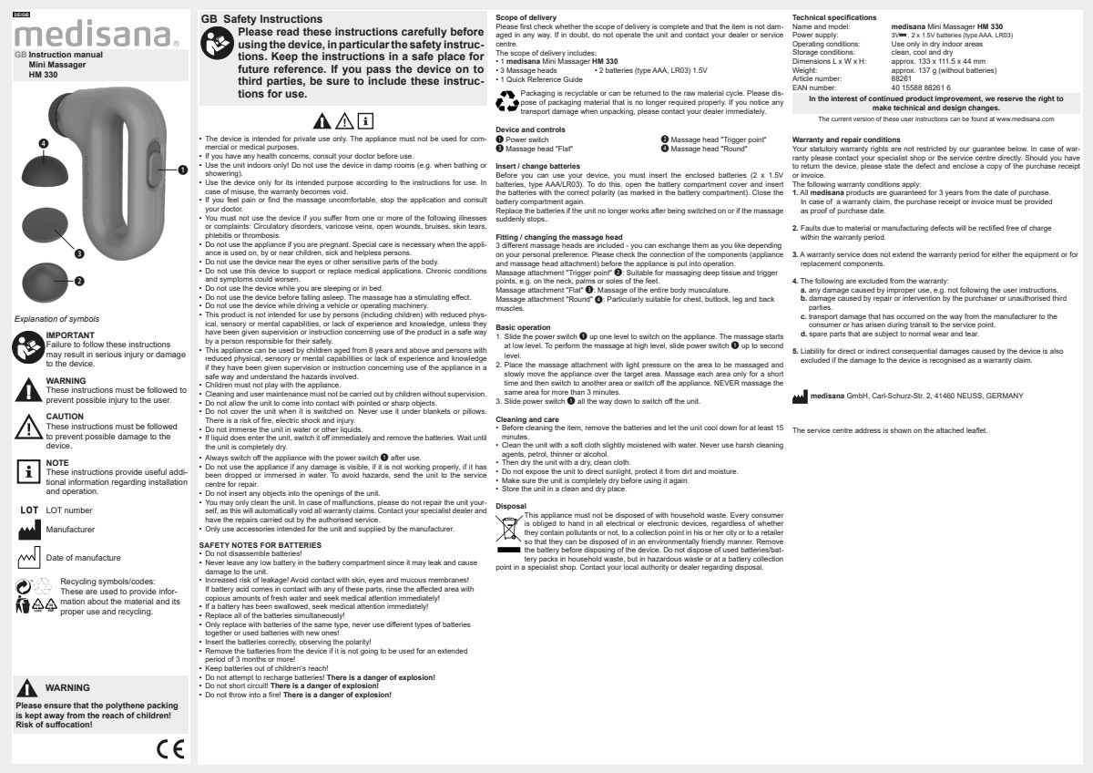 HM 330 Mini Hand Massage afbeelding van document #2, instructions