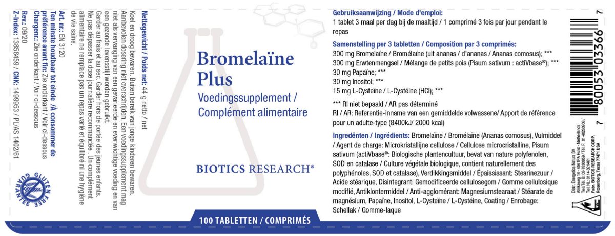 Bromelaine Plus Tabletten afbeelding van document #1, label
