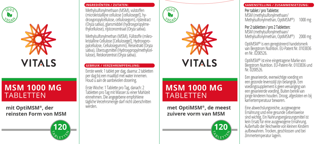 MSM 1000mg Tabletten afbeelding van document #1, label
