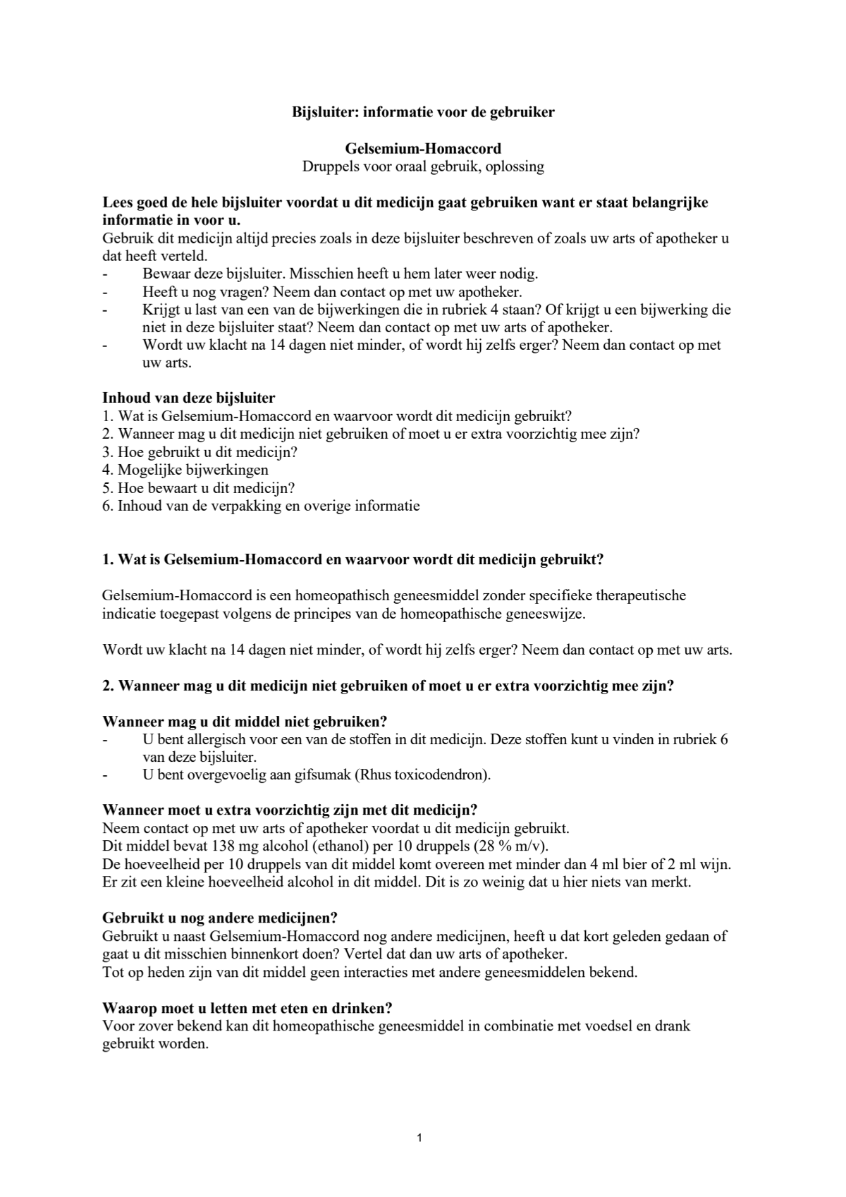 Gelsemium Homaccord afbeelding van document #1, leaflet