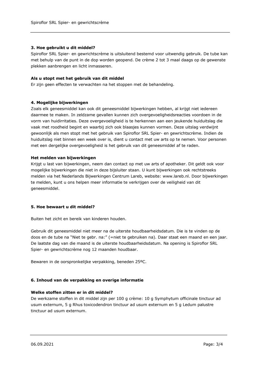 Spiroflor SRL Crème Tube afbeelding van document #3, leaflet