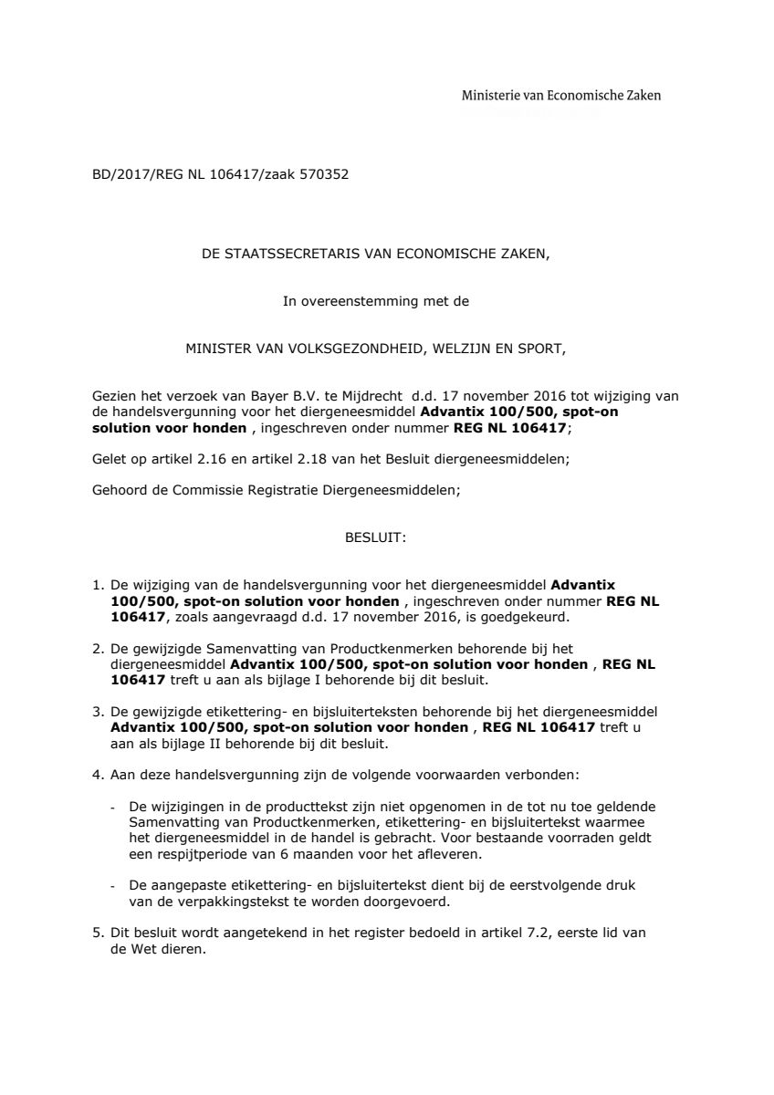 Hond 100/500 (4-10kg) Spot-on Solution Pipetten afbeelding van document #1, instructions