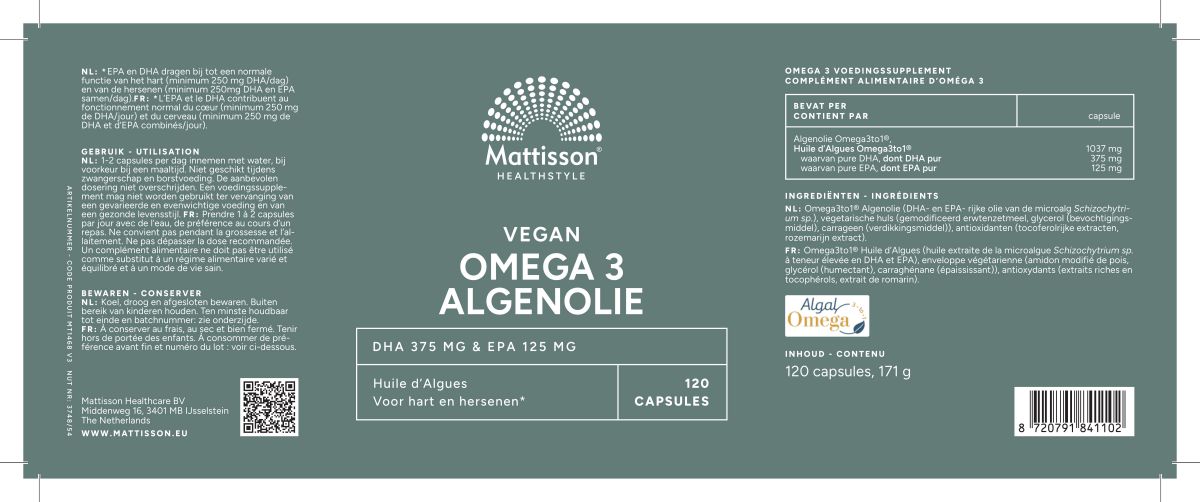 Vegan Omega-3 Algenolie afbeelding van document #1, label