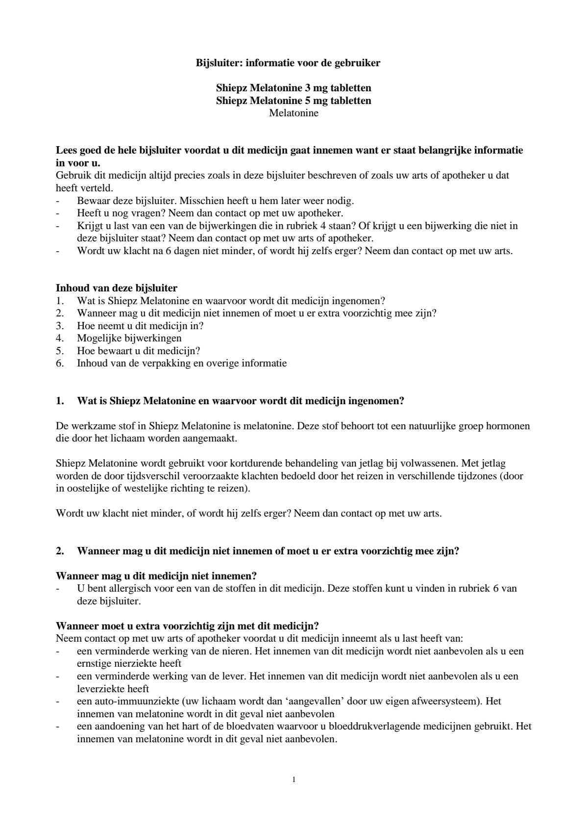 Melatonine 5mg Tabletten afbeelding van document #1, leaflet