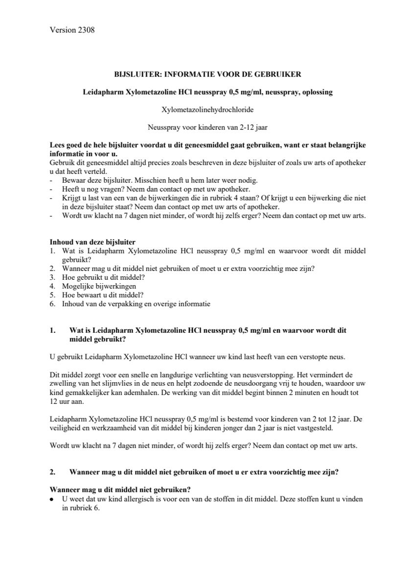 Xylometazoline HCl neusspray 0.5 mg/ml afbeelding van document #1, leaflet