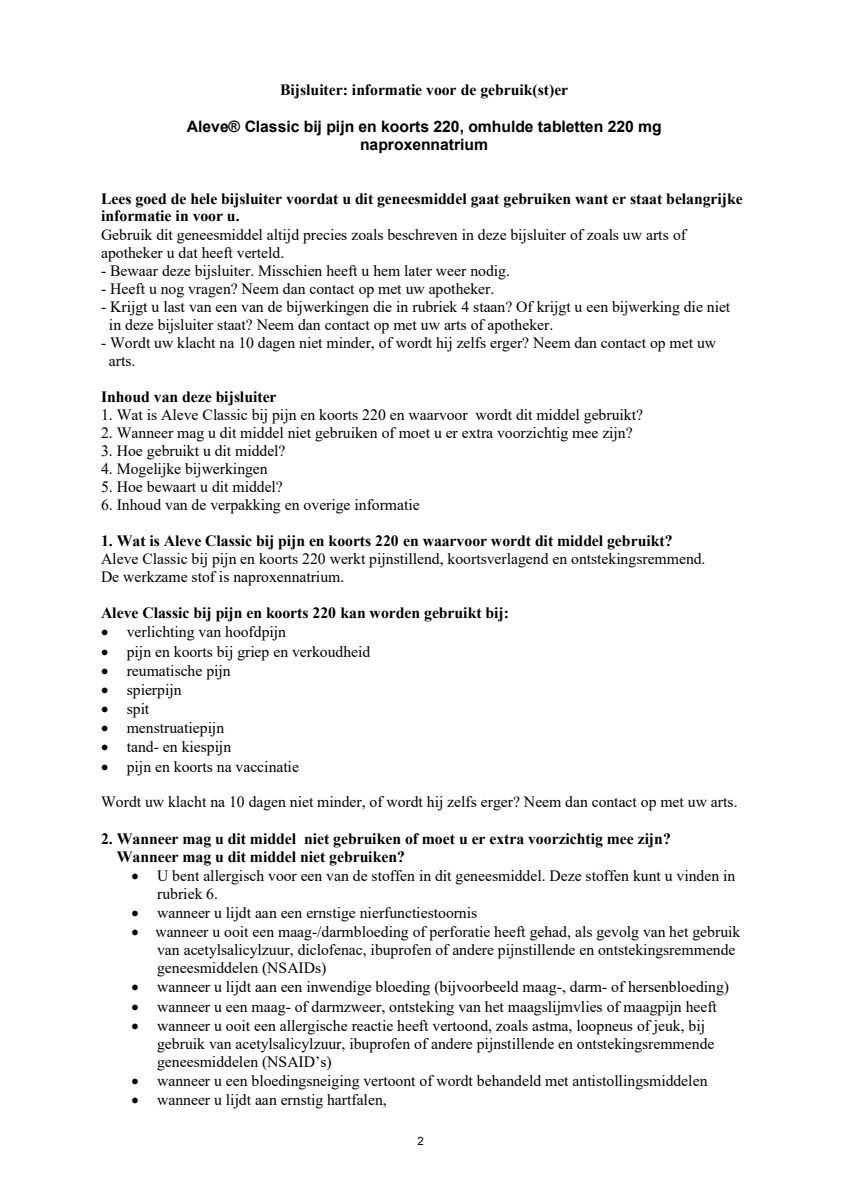 Classic 220mg Tabletten afbeelding van document #2, leaflet