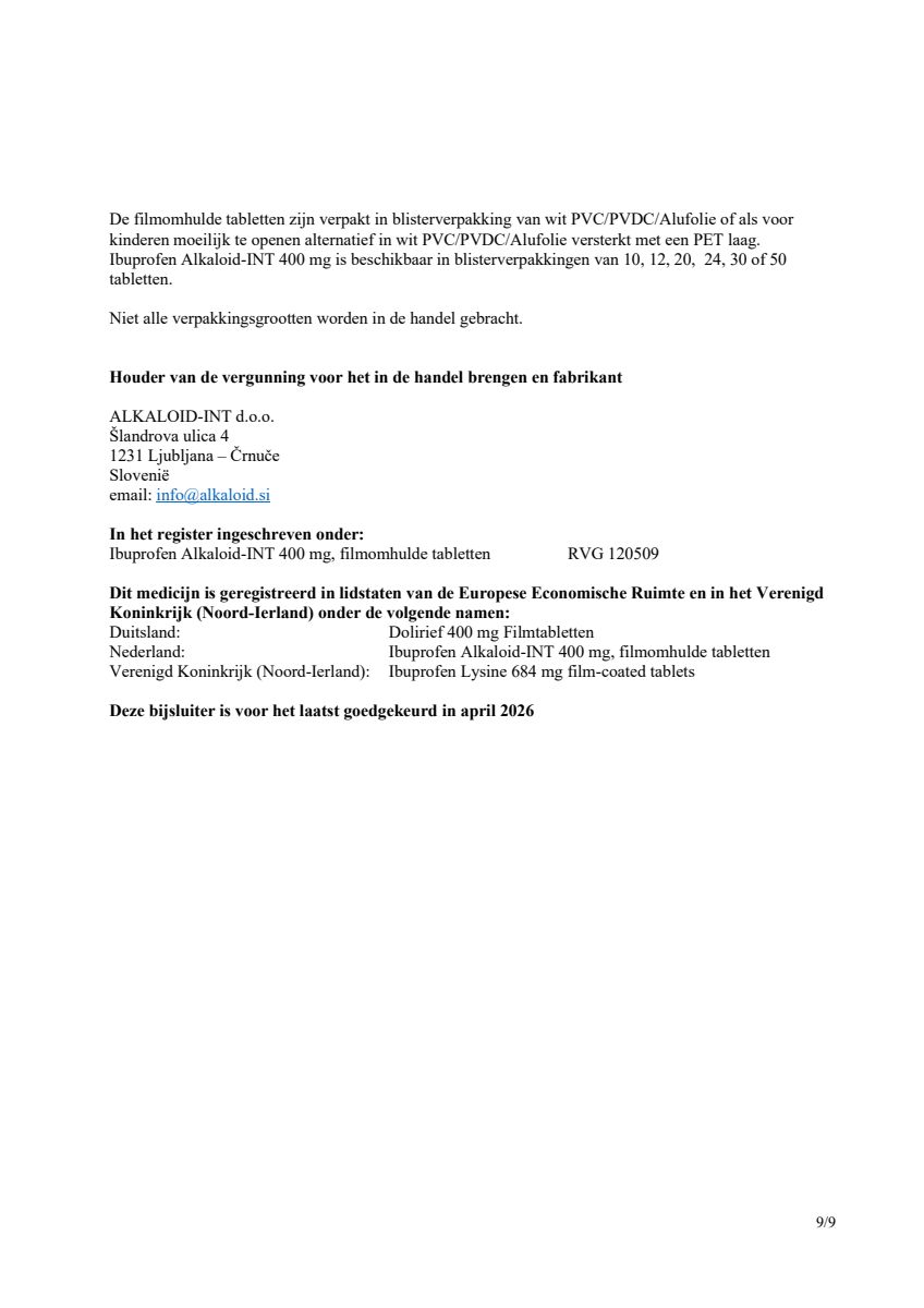 Ibuprofen (als Lysine) Sanias 400mg Tabletten afbeelding van document #9, leaflet