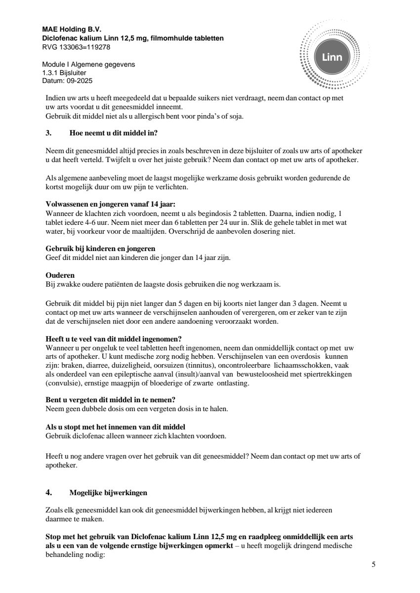 Diclofenac Kalium 12.5mg Filmomhulde Tabletten afbeelding van document #5, leaflet