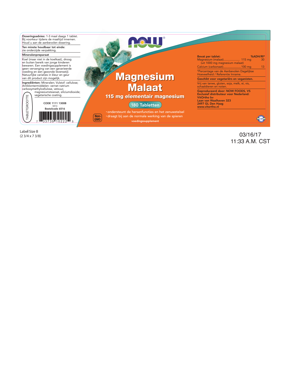 Magnesium Malaat Tabletten afbeelding van document #1, label