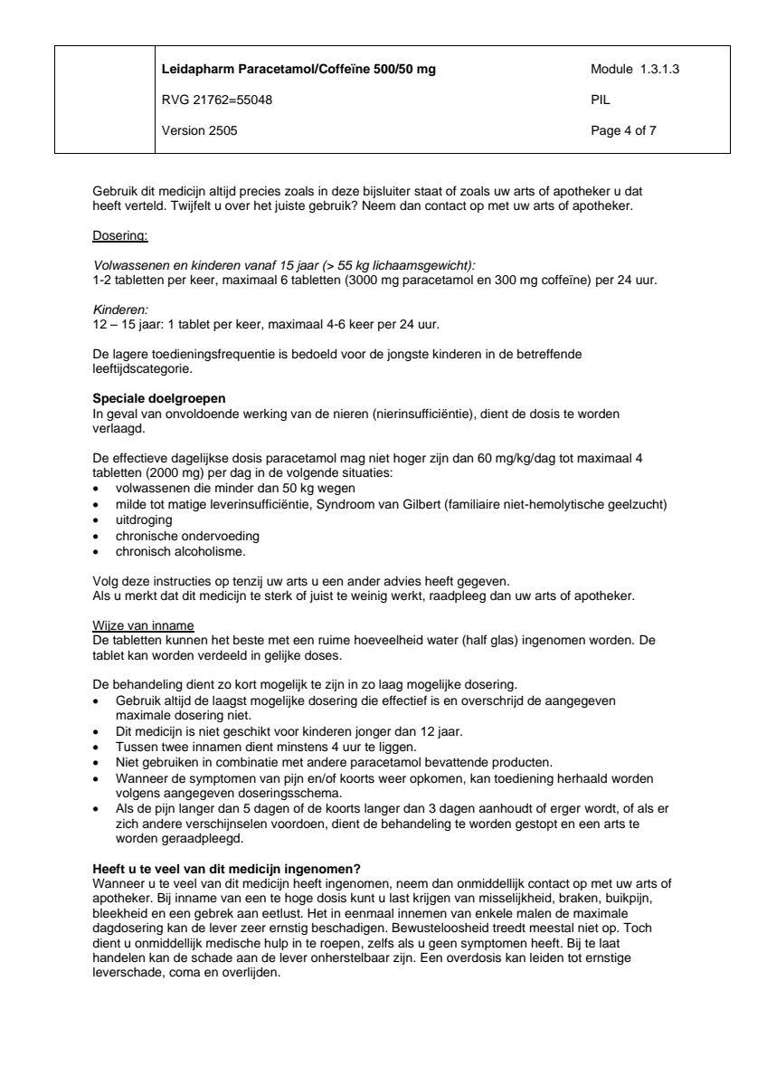 Paracetamol Coffeine Tabletten afbeelding van document #4, leaflet