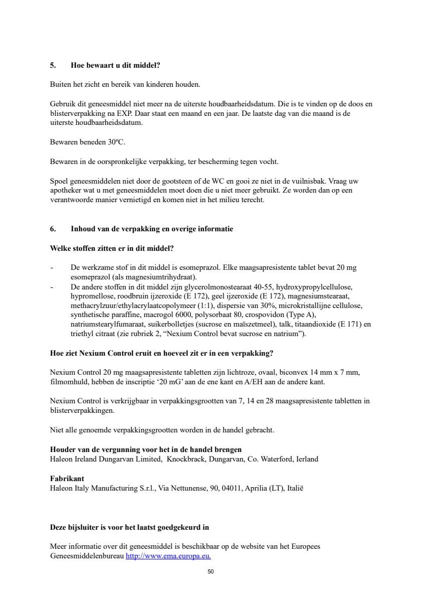 Control Tabletten - voor brandend maagzuur afbeelding van document #50, leaflet