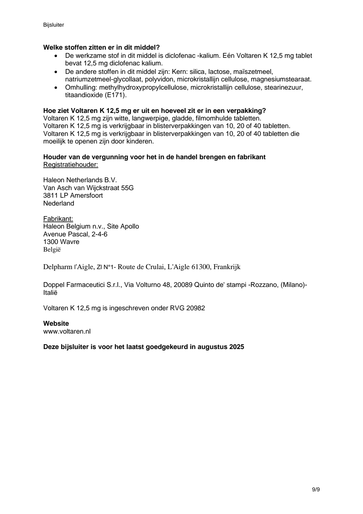 K 12,5 mg pijnstiller Filmomhulde Tabletten Diclofenac-Kalium afbeelding van document #9, leaflet