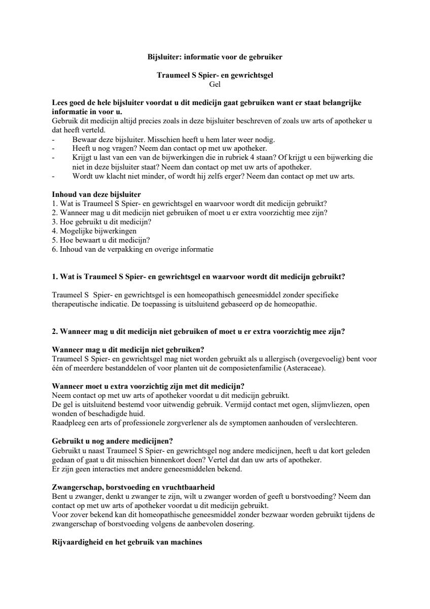 Traumeel S Gel afbeelding van document #1, leaflet