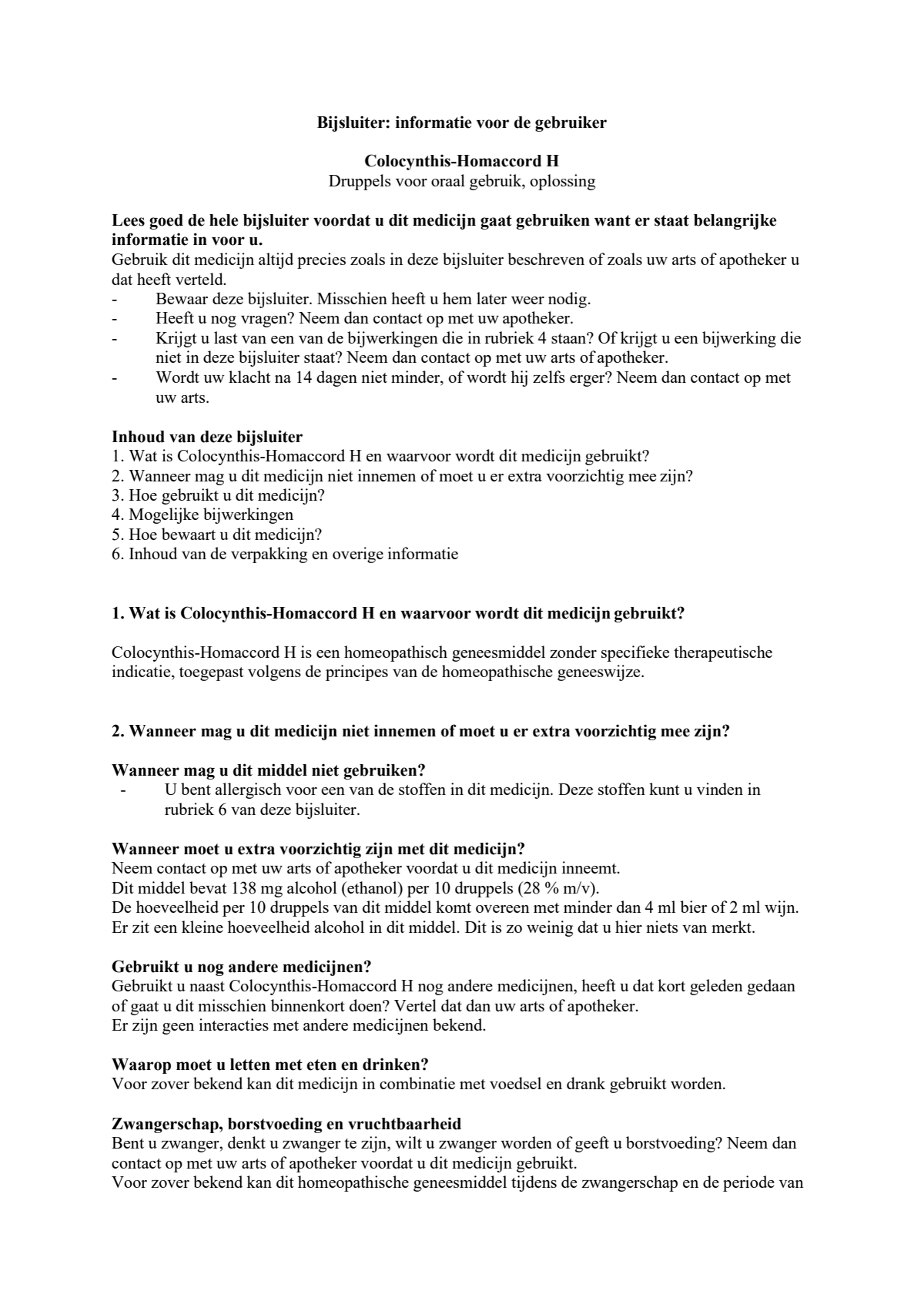 Colocynthis Homaccord afbeelding van document #1, leaflet