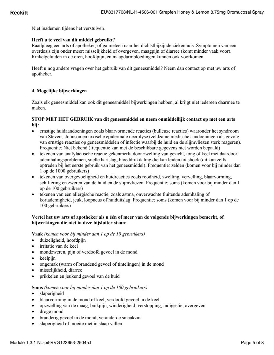 Citroen en Honing Suikervrij 8,75mg Keelspray afbeelding van document #5, leaflet