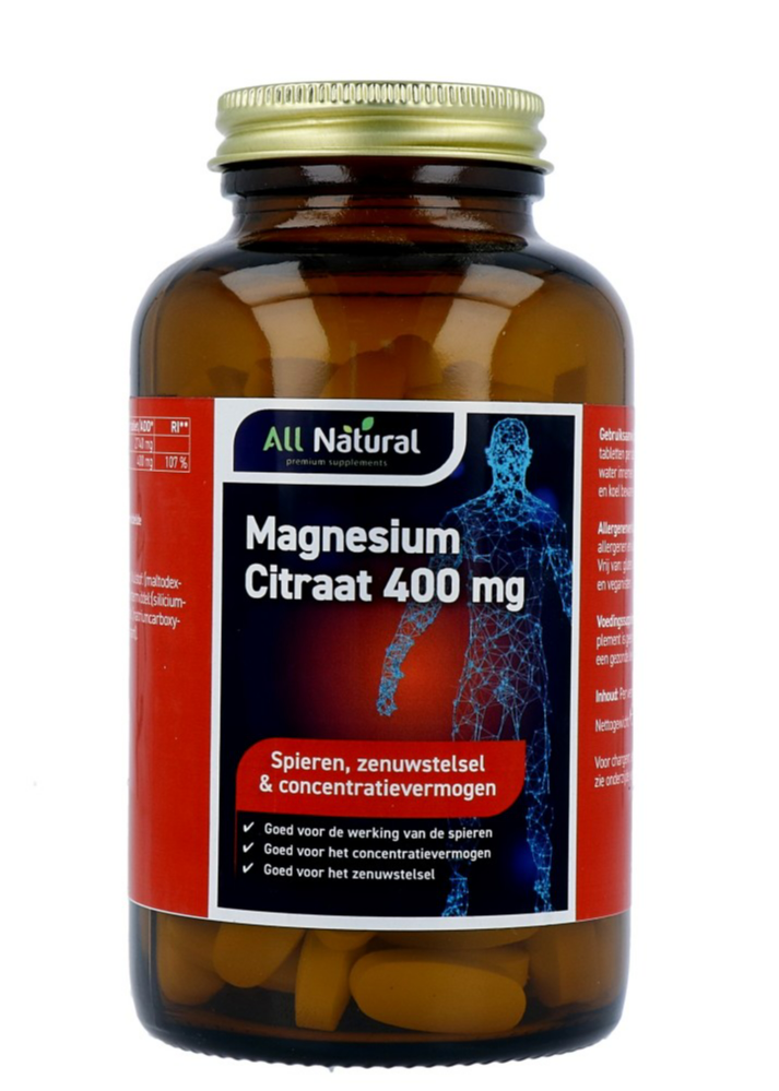 All Natural Magnesium Citraat 400 mg Tabletten 120TB