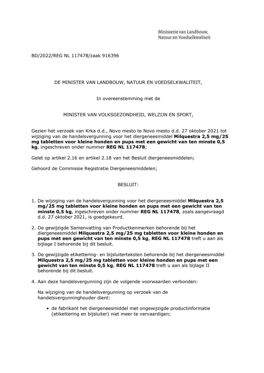 Milquestra Ontwormingsmiddel Honden 0.5 - 10KG afbeelding van document #1, leaflet