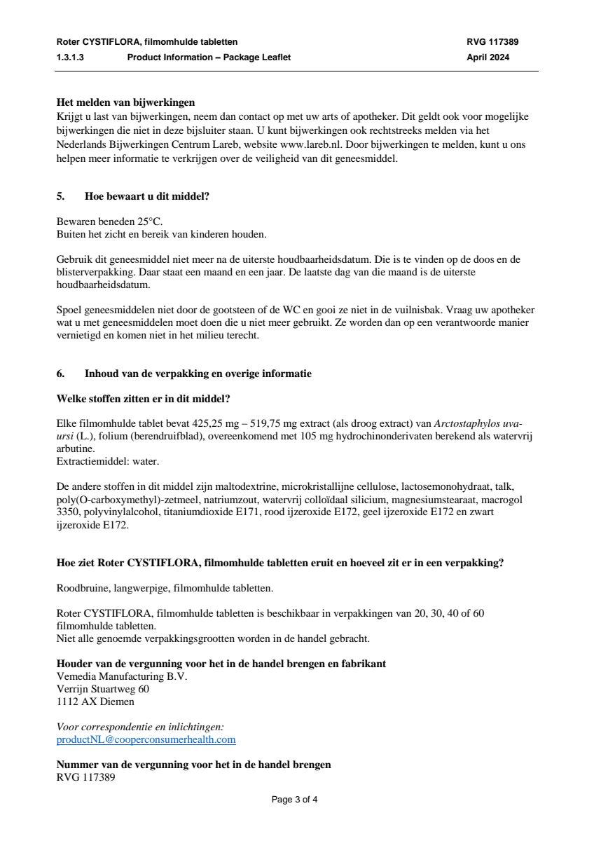 Cystiflora Tabletten afbeelding van document #3, leaflet