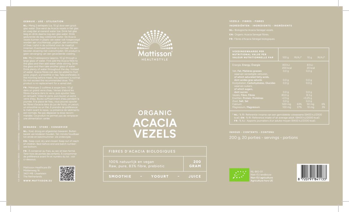 Mattisson Biologische Acacia Vezels - 83% Vezels afbeelding van document #1, label