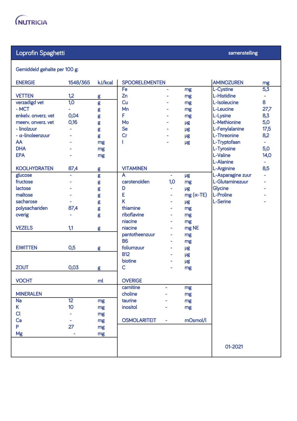 Loprofin Eiwitbeperkte Spaghetti afbeelding van document #1, info_folder