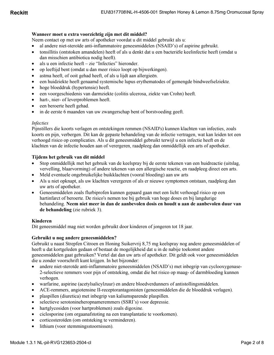 Citroen en Honing Suikervrij 8,75mg Keelspray afbeelding van document #2, leaflet