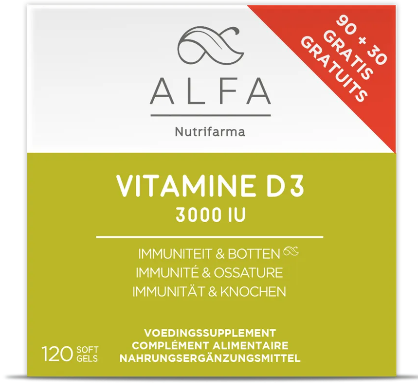 Alfa Vitamine D3 3000IU Immuniteit & Botten Softgels 120SG