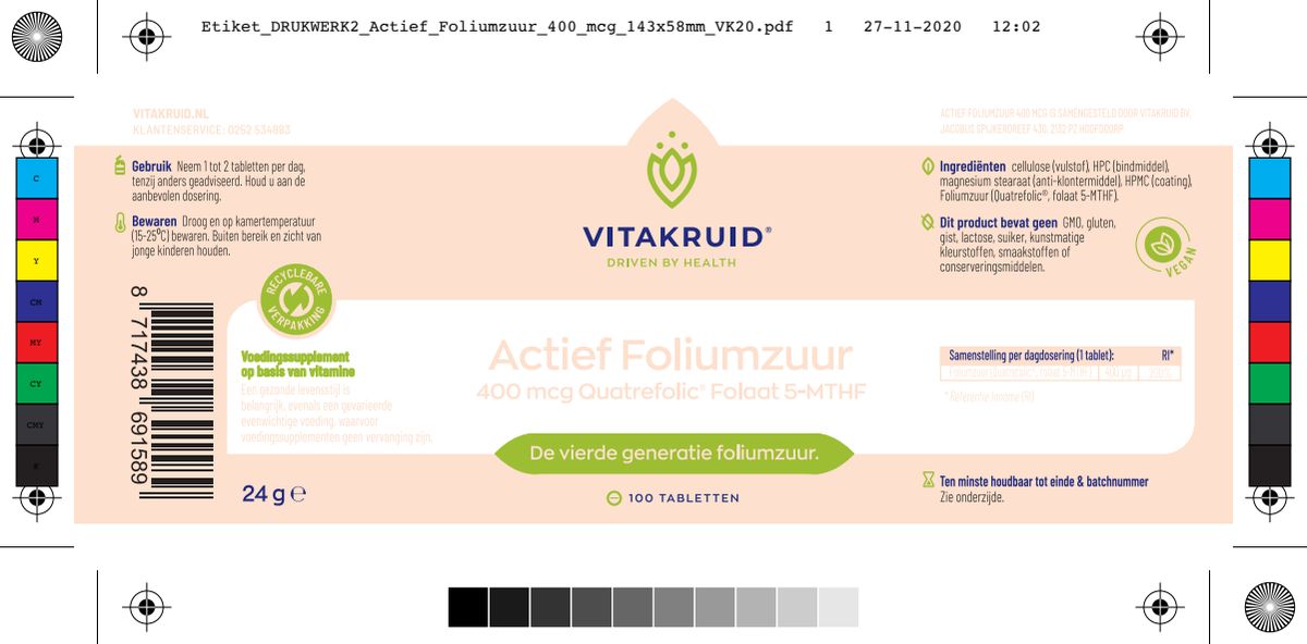 Actief Foliumzuur Quatrefolic® 5-MTHF 400 mcg afbeelding van document #1, label