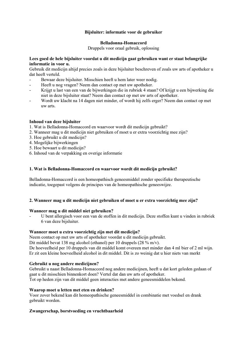 Belladonna-Homaccord afbeelding van document #1, leaflet