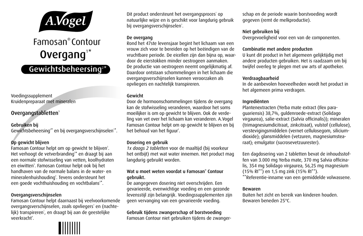 Famosan Overgang Totaal Tabletten 60ST + Overgang Gewichtsbeheersing* Tabletten 60TB Combiverpakking afbeelding van document #1, instructions