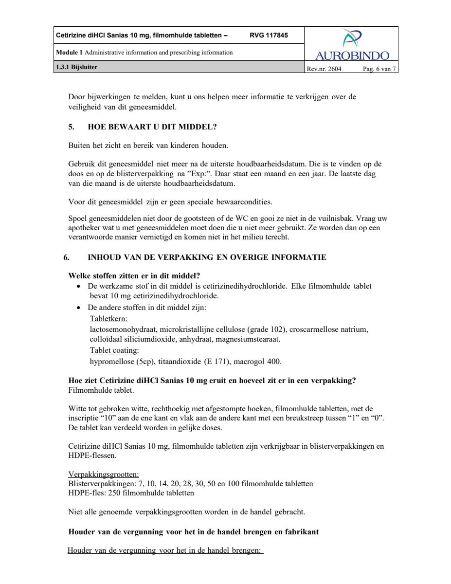 Cetirizine 10mg Tabletten - bij hooikoorts en vergelijkbare allergische reacties - afbeelding van document #6, leaflet