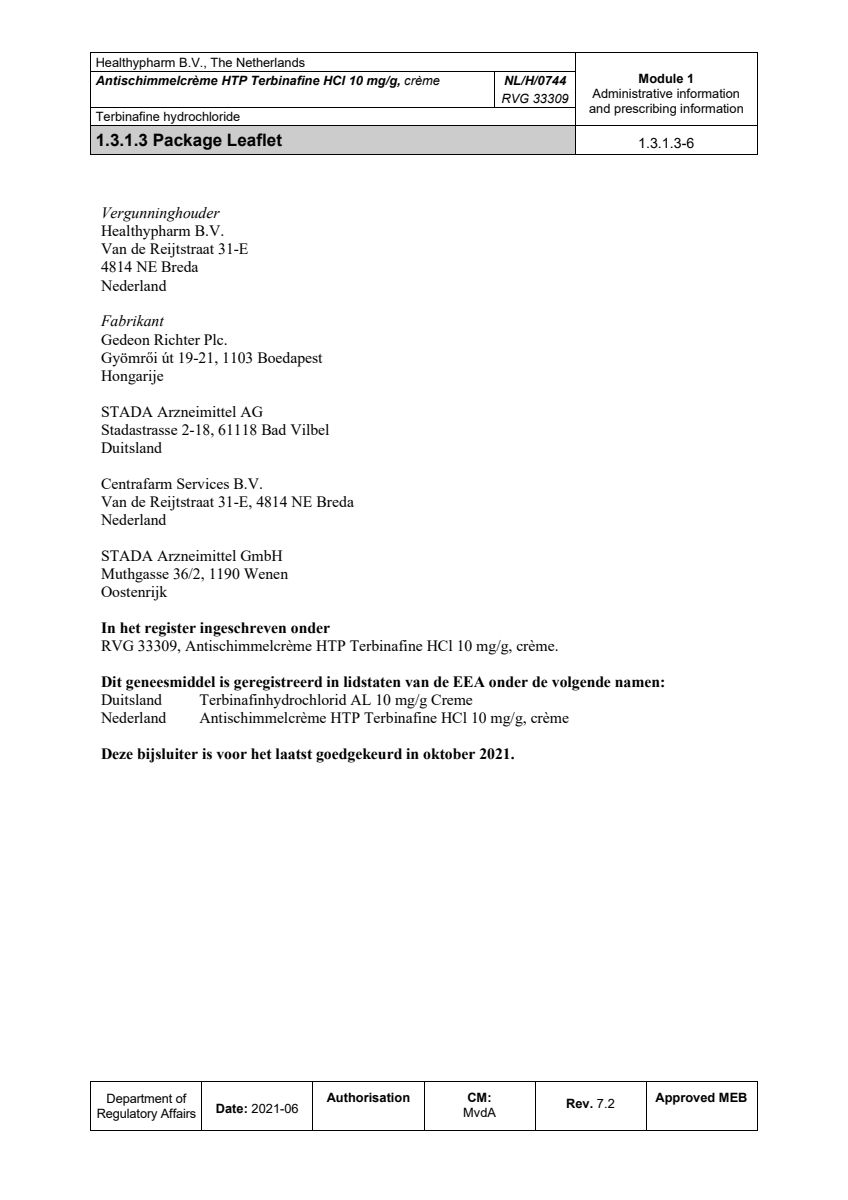 Terbinafine Anti-Schimmel Crème afbeelding van document #6, leaflet