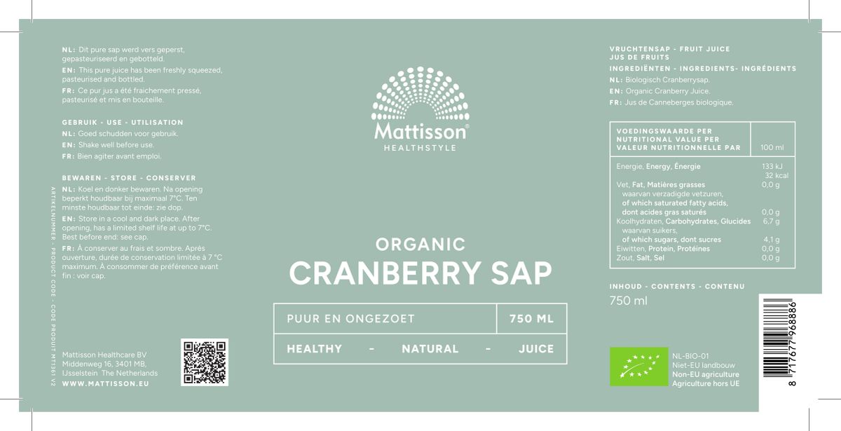Biologisch Cranberrysap afbeelding van document #1, label