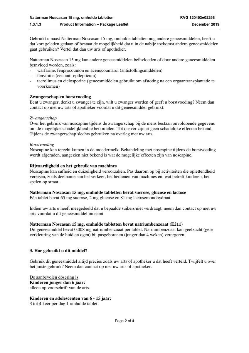 Noscasan 15 mg bij prikkelhoest of droge hoest Tabletten afbeelding van document #2, leaflet