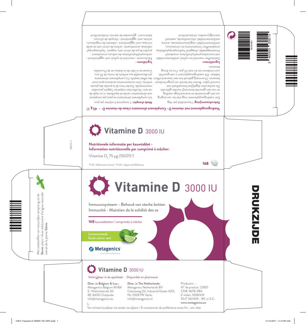 Vitamine D 3000 IU Kauwtabletten afbeelding van document #1, label