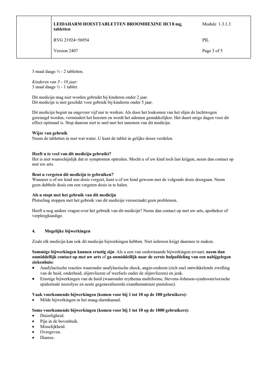 Broomhexine HCI 8 mg Hoesttabletten afbeelding van document #3, leaflet