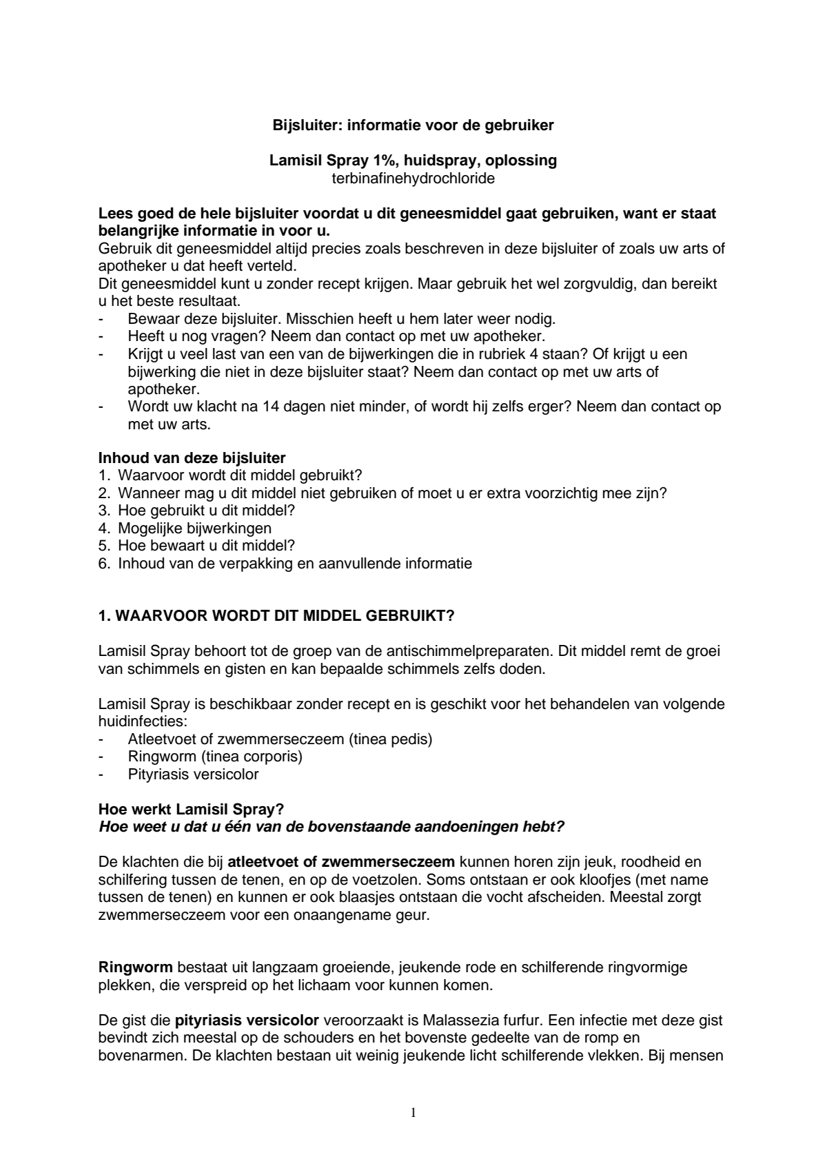 1% Terbinafine 10mg/g Huidspray afbeelding van document #1, leaflet
