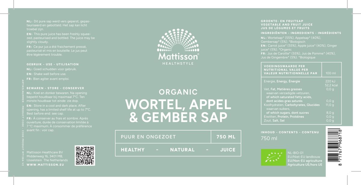 Biologische Wortel Appel Gembersap afbeelding van document #1, label