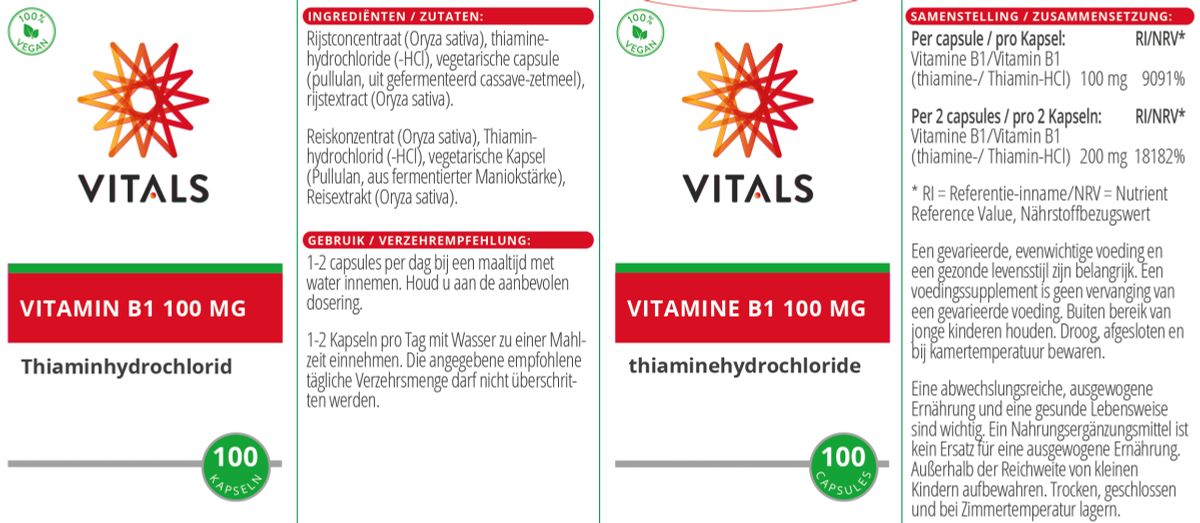 Vitamine B1 100mg Capsules afbeelding van document #1, label