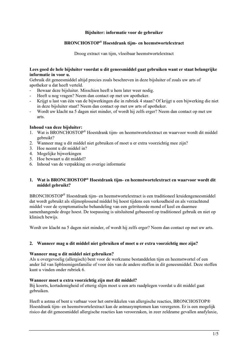 Tijm- en Heemstwortelextract Hoestdrank afbeelding van document #1, leaflet