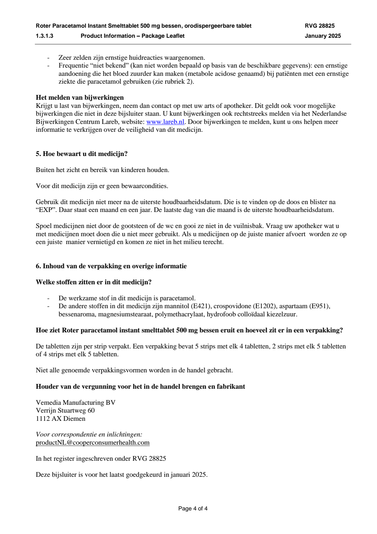 Paracetamol Instant Smelttabletten 500mg afbeelding van document #4, leaflet