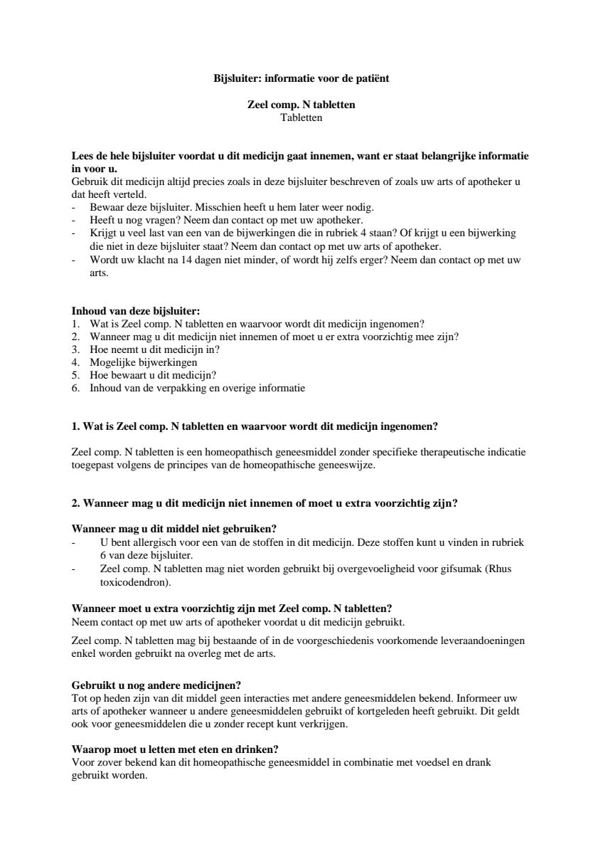 Zeel Compositum N Tabletten afbeelding van document #1, leaflet