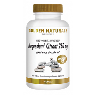 Golden Naturals Magnesium Citraat 250mg Capsules 180VCP Golden Naturals Magnesium Citraat 250mg Capsules 180VCP