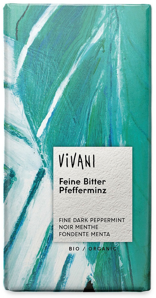 Vivani Chocoladereep Puur met Pepermunt vulling