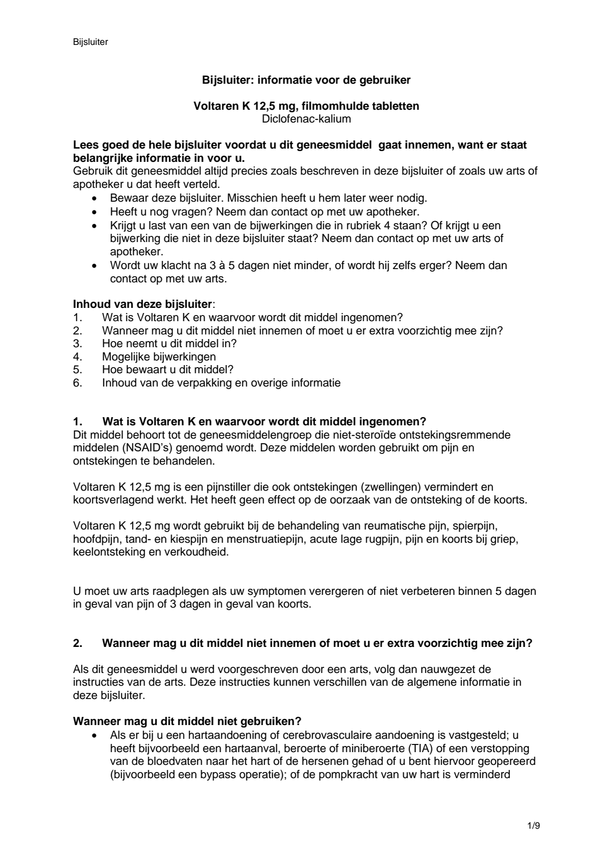 K 12,5 mg pijnstiller Filmomhulde Tabletten Diclofenac-Kalium afbeelding van document #1, leaflet