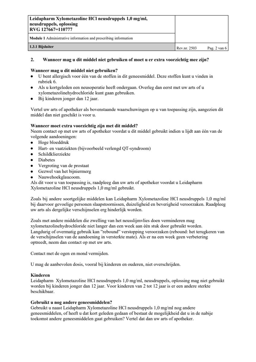 Neusdruppels Xylometazoline HCl 1 mg/ml afbeelding van document #2, leaflet