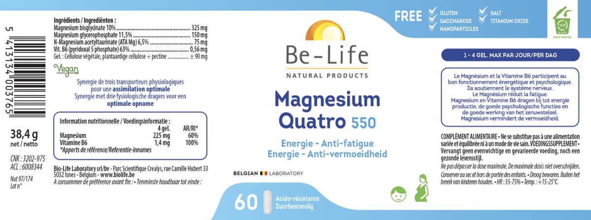 Magnesium Quatro 550 Capsules afbeelding van document #1, label