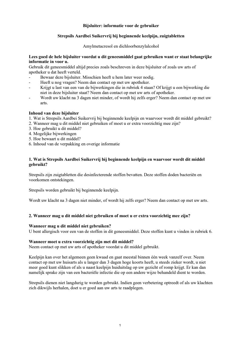Aardbei Suikervrij Zuigtabletten afbeelding van document #1, leaflet