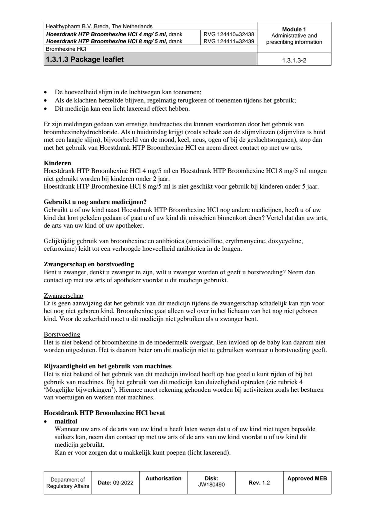 Hoestdrank Broomhexine HCI 8mg/5ml afbeelding van document #2, leaflet