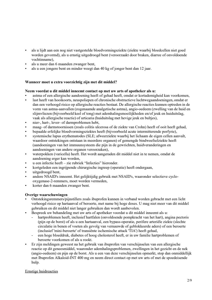 Ibuprofen (als Lysine) Sanias 400mg Tabletten afbeelding van document #2, leaflet