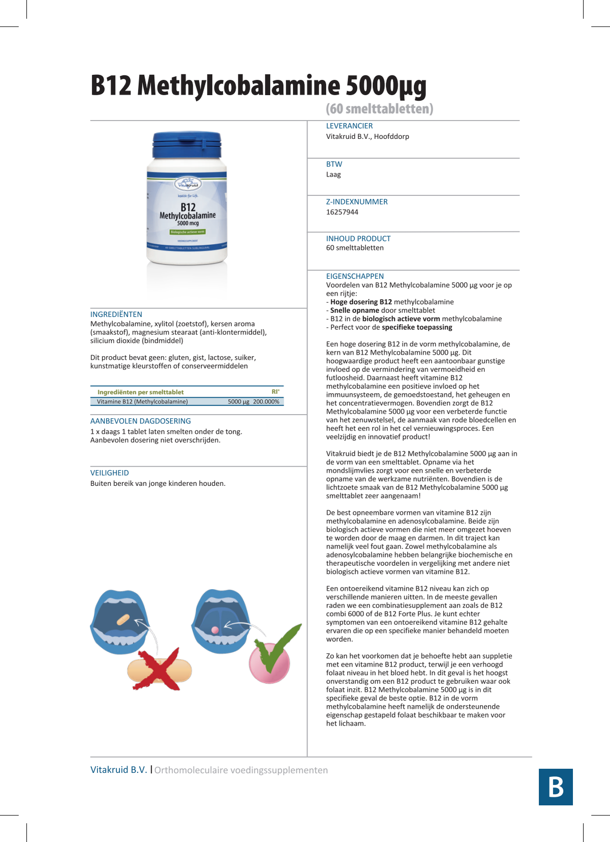 B12 5000 mcg Actief Methylcobalamine Vitamine afbeelding van document #1, info_folder